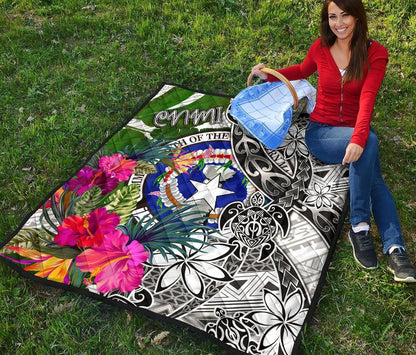 Northern Mariana Islands Premium Quilt White - Turtle Plumeria Banana Leaf