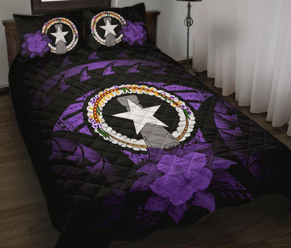 Northern Mariana Islands Polynesian Quilt Bed Set Hibiscus Purple