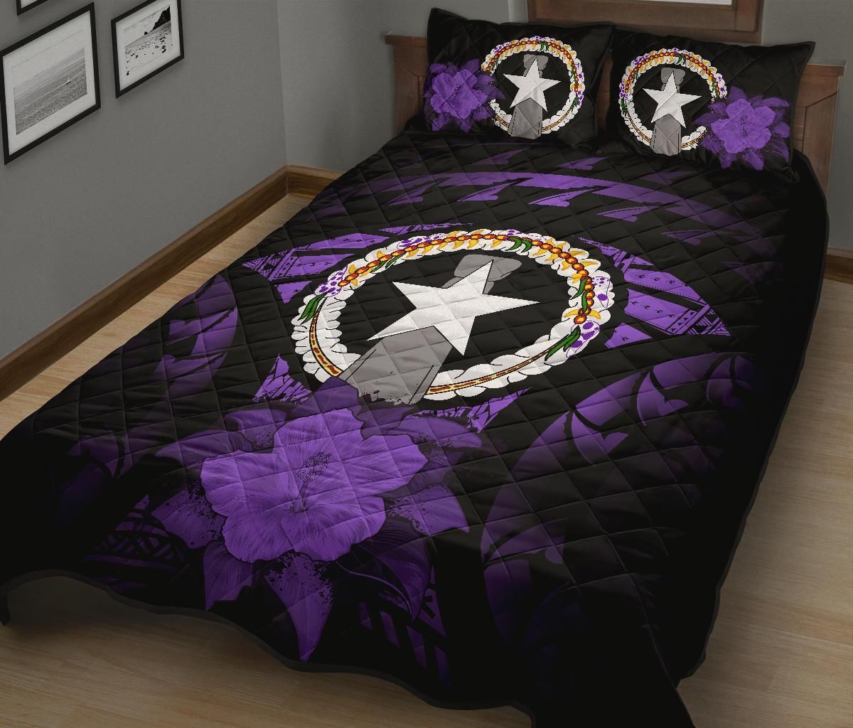 Northern Mariana Islands Polynesian Quilt Bed Set Hibiscus Purple