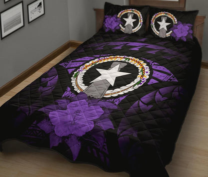 Northern Mariana Islands Polynesian Quilt Bed Set Hibiscus Purple