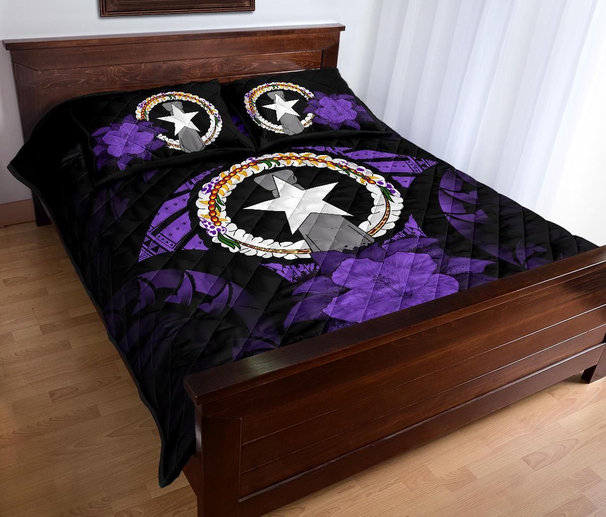 Northern Mariana Islands Polynesian Quilt Bed Set Hibiscus Purple
