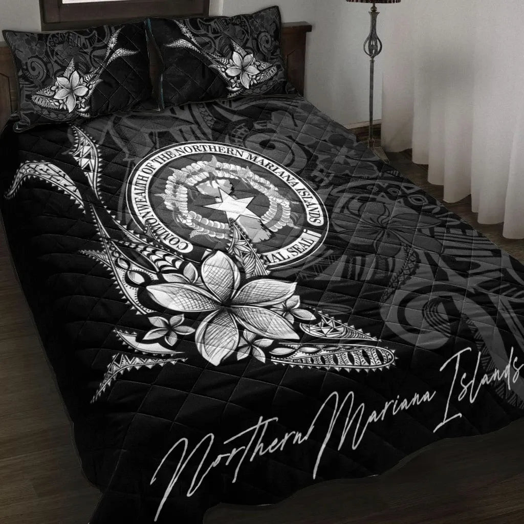 Northern Mariana Islands Quilt Bed Set - Fish With Plumeria Flowers Style