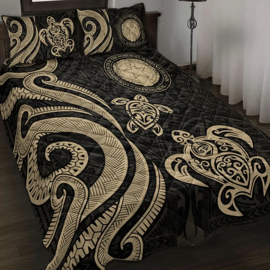 Northern Mariana Islands Quilt Bed Set - Gold Tentacle Turtle