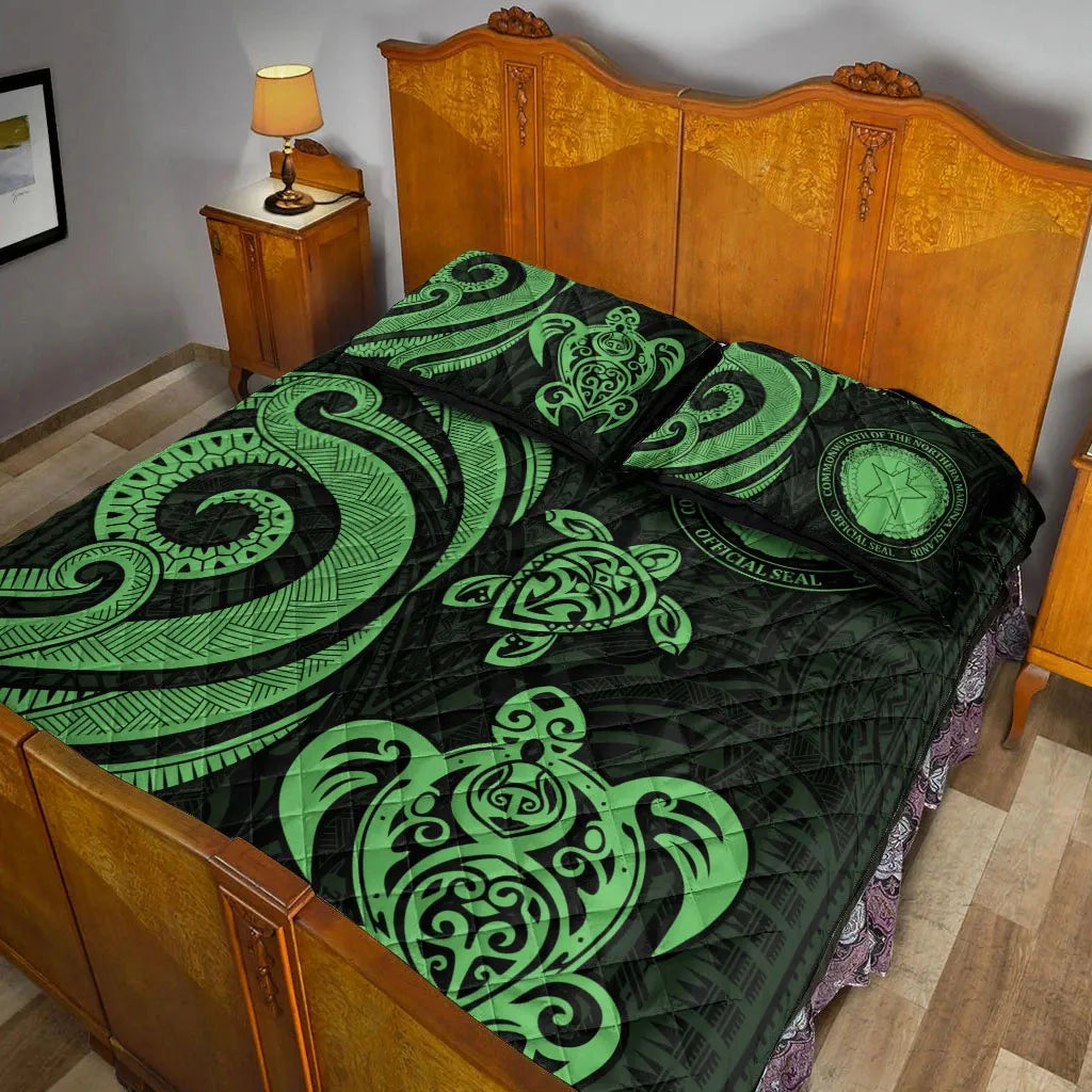 Northern Mariana Islands Quilt Bed Set - Green Tentacle Turtle