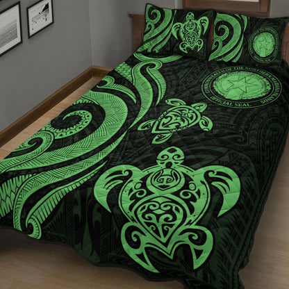 Northern Mariana Islands Quilt Bed Set - Green Tentacle Turtle