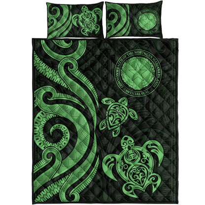 Northern Mariana Islands Quilt Bed Set - Green Tentacle Turtle