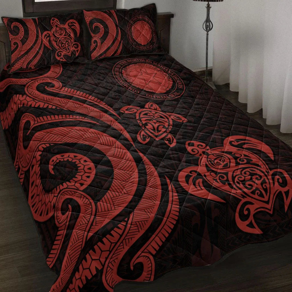 Northern Mariana Islands Quilt Bed Set - Red Tentacle Turtle