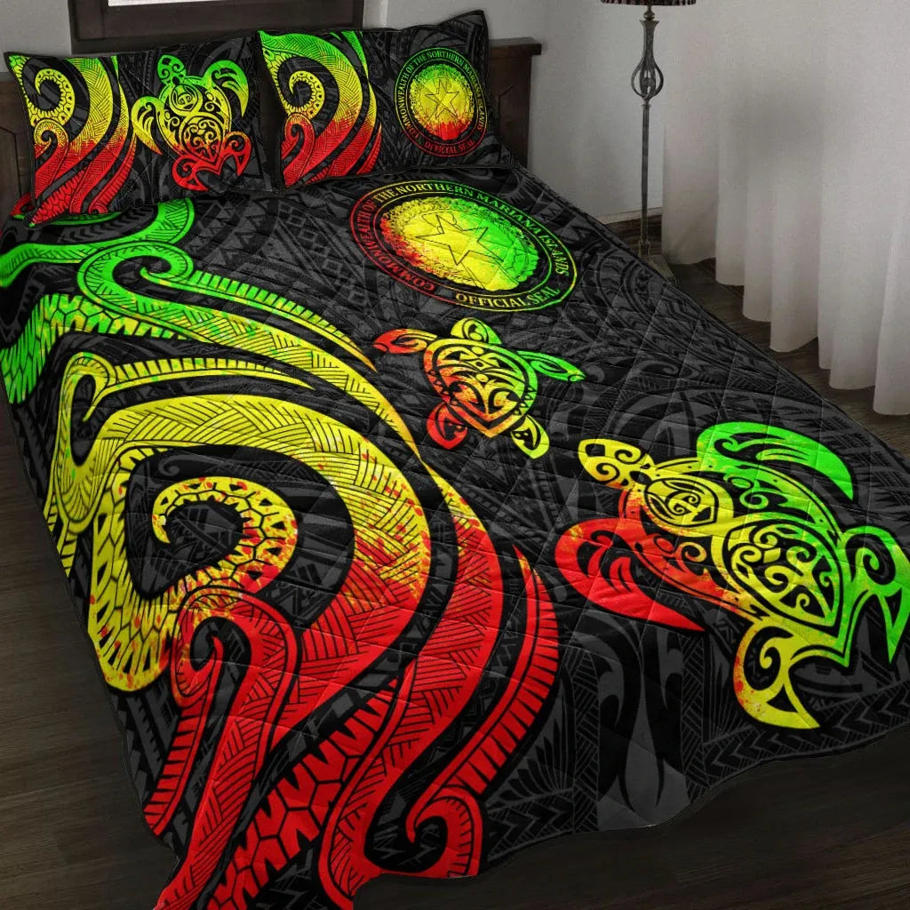 Northern Mariana Islands Quilt Bed Set - Reggae Tentacle Turtle