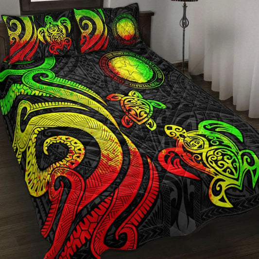 Northern Mariana Islands Quilt Bed Set - Reggae Tentacle Turtle