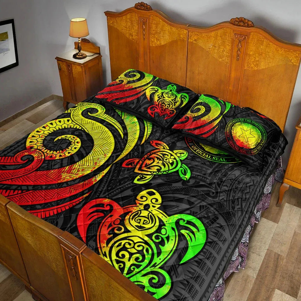 Northern Mariana Islands Quilt Bed Set - Reggae Tentacle Turtle