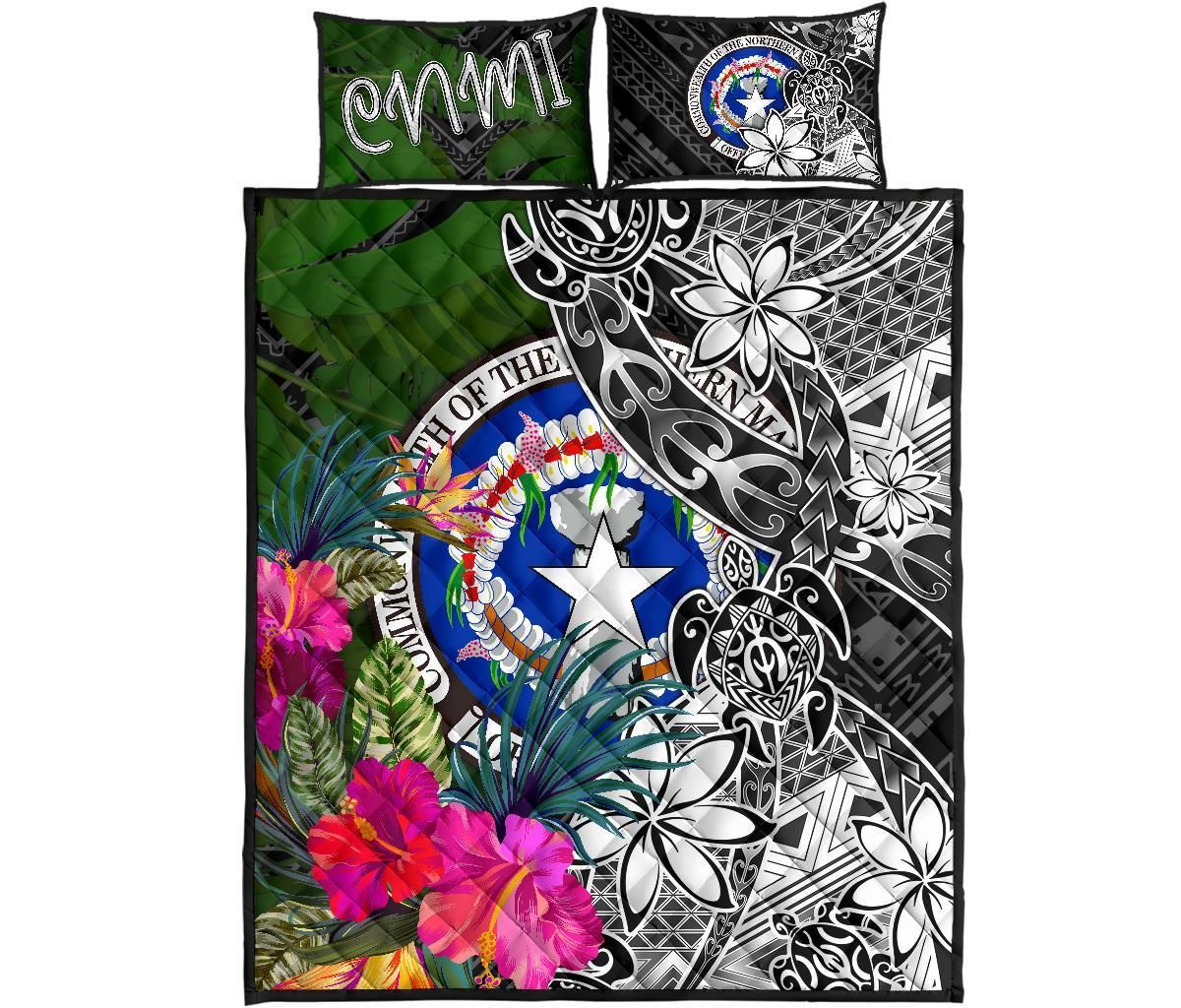 Northern Mariana Islands Quilt Bed Set - Turtle Plumeria Banana Leaf