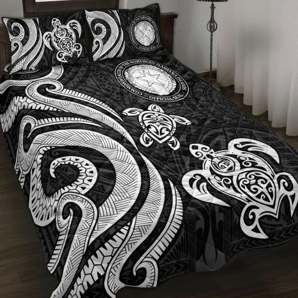 Northern Mariana Islands Quilt Bed Set - White Tentacle Turtle
