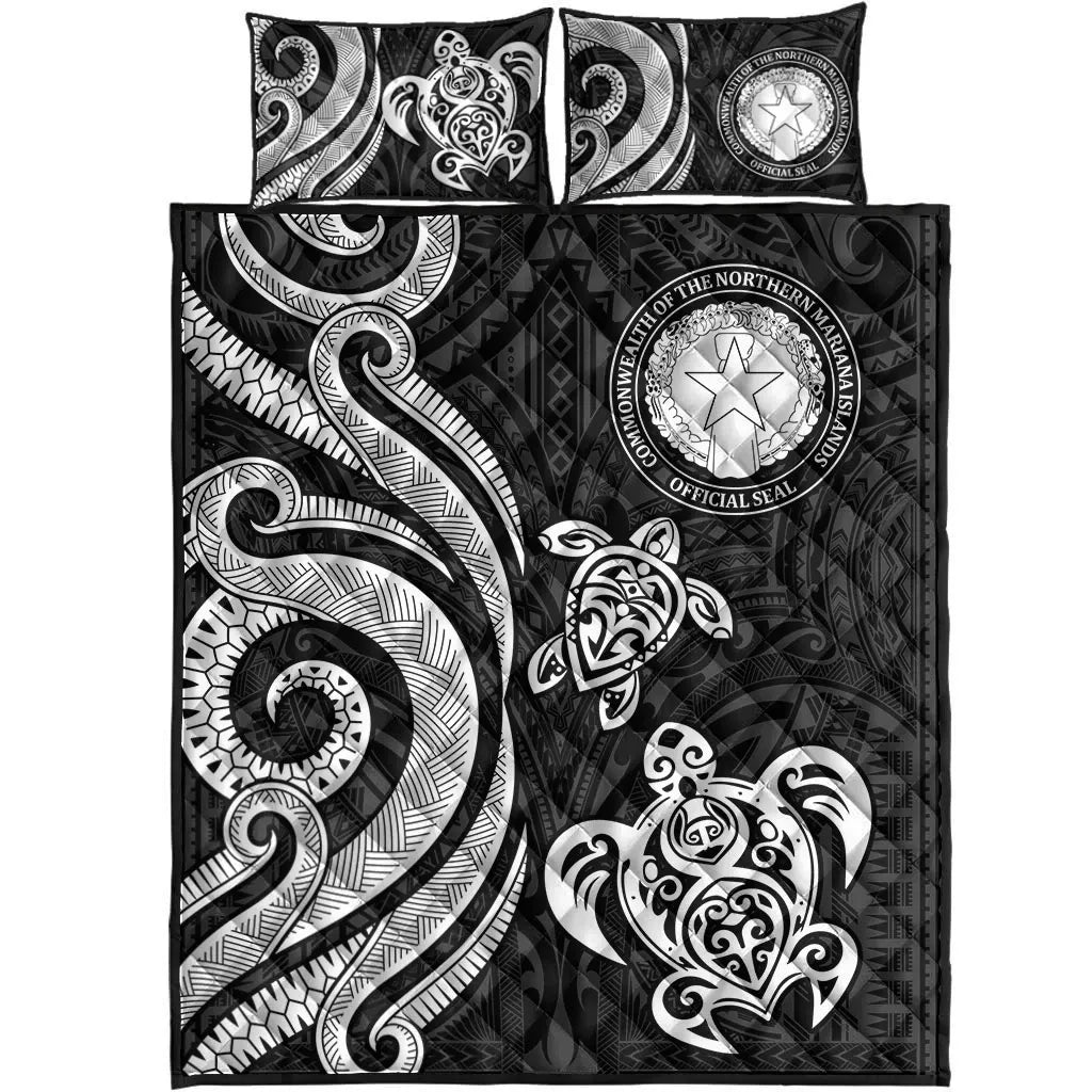 Northern Mariana Islands Quilt Bed Set - White Tentacle Turtle