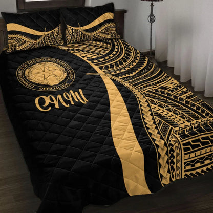 Northern Mariana Islands Quilt Bed Set - Gold Polynesian Tentacle Tribal Pattern