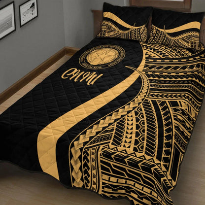Northern Mariana Islands Quilt Bed Set - Gold Polynesian Tentacle Tribal Pattern