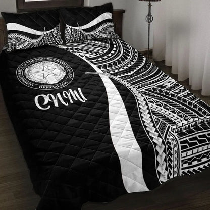 Northern Mariana Islands Quilt Bed Set - White Polynesian Tentacle Tribal Pattern