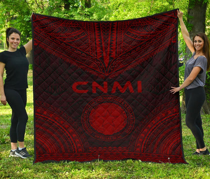 Northern Mariana Islands Premium Quilt - CNMI Seal Polynesian Chief Red Version