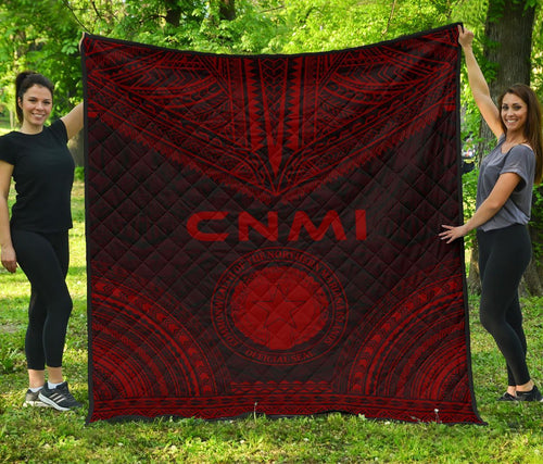 Northern Mariana Islands Premium Quilt - CNMI Seal Polynesian Chief Red Version