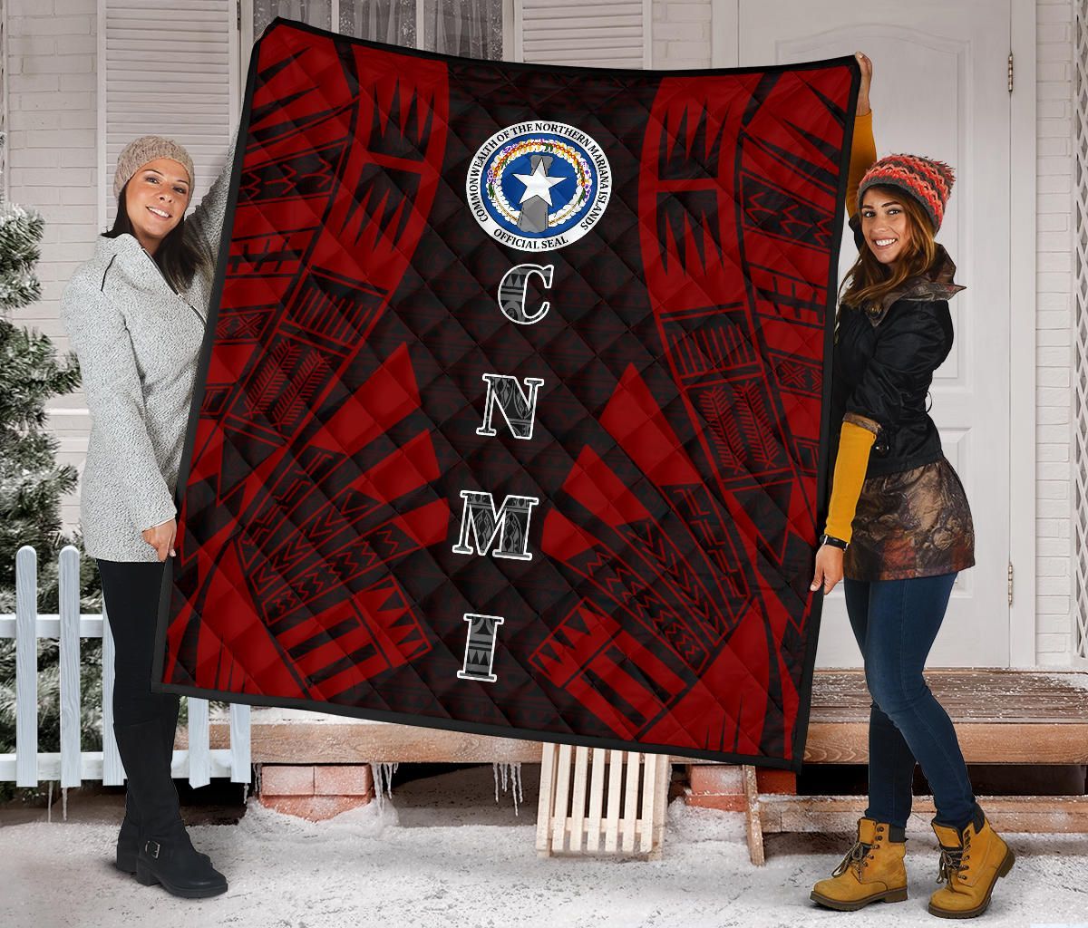 Northern Mariana Islands Premium Quilt - Northern Mariana Islands Seal Polynesian Red Tattoo