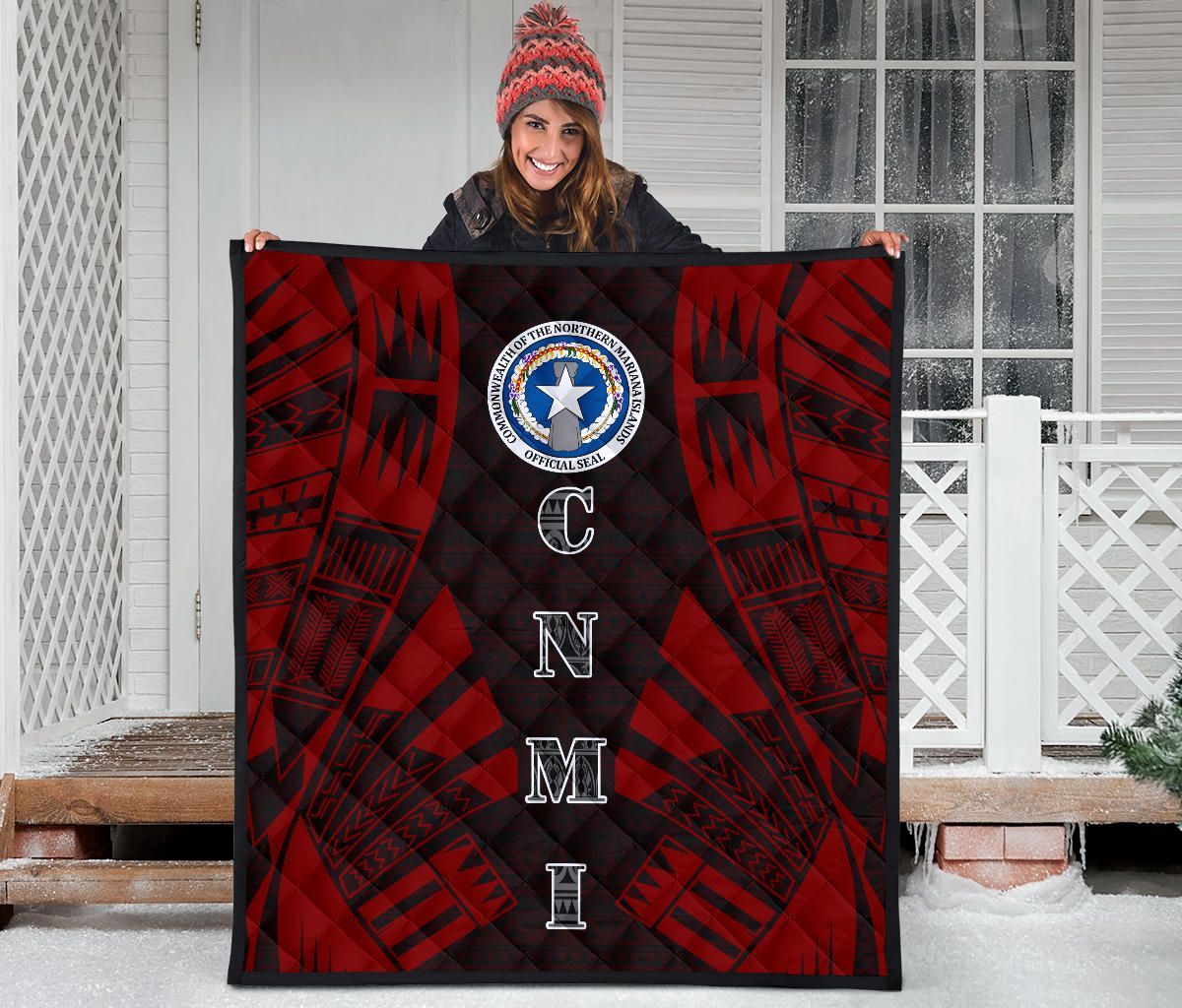 Northern Mariana Islands Premium Quilt - Northern Mariana Islands Seal Polynesian Red Tattoo