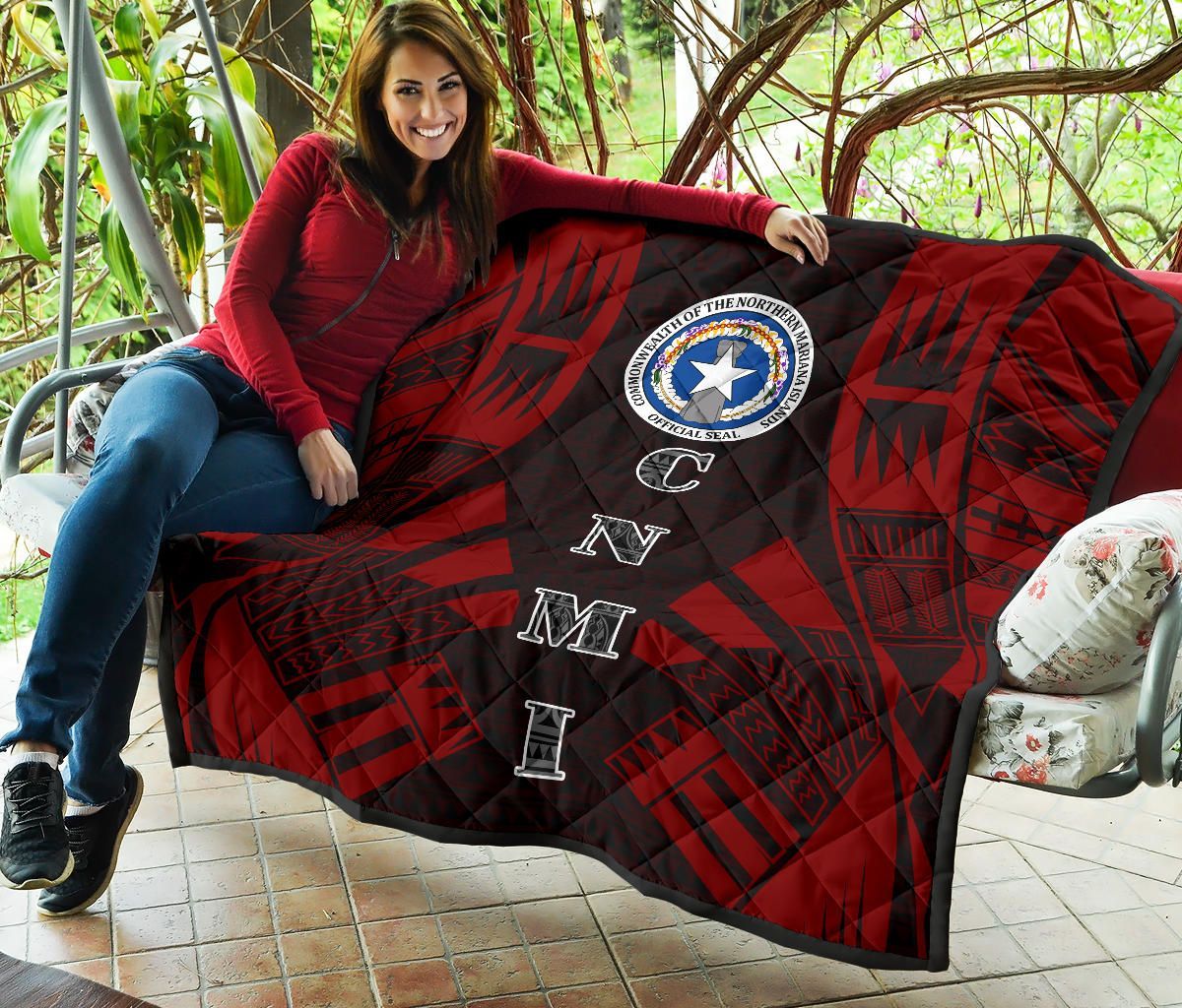 Northern Mariana Islands Premium Quilt - Northern Mariana Islands Seal Polynesian Red Tattoo