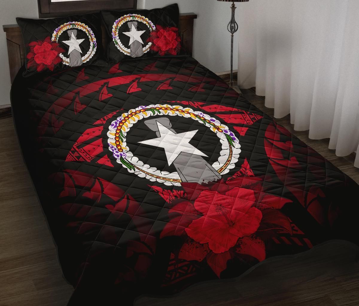 Northern Mariana Islands Polynesian Quilt Bed Set Hibiscus Red
