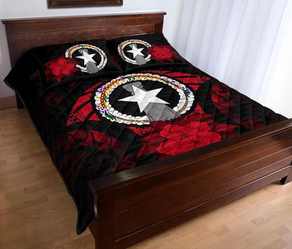 Northern Mariana Islands Polynesian Quilt Bed Set Hibiscus Red