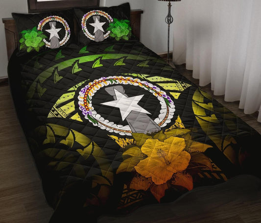 Northern Mariana Islands Polynesian Quilt Bed Set Hibiscus Reggae