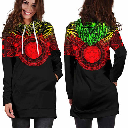 Northern Mariana Islands Female Hoodie Dress - Northern Mariana Islands Coat Of Arms Polynesian Reggae Color