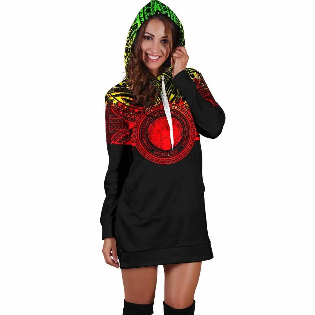 Northern Mariana Islands Female Hoodie Dress - Northern Mariana Islands Coat Of Arms Polynesian Reggae Color