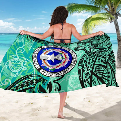 Northern Mariana Islands Sarong - Vintage Floral Pattern Green Color