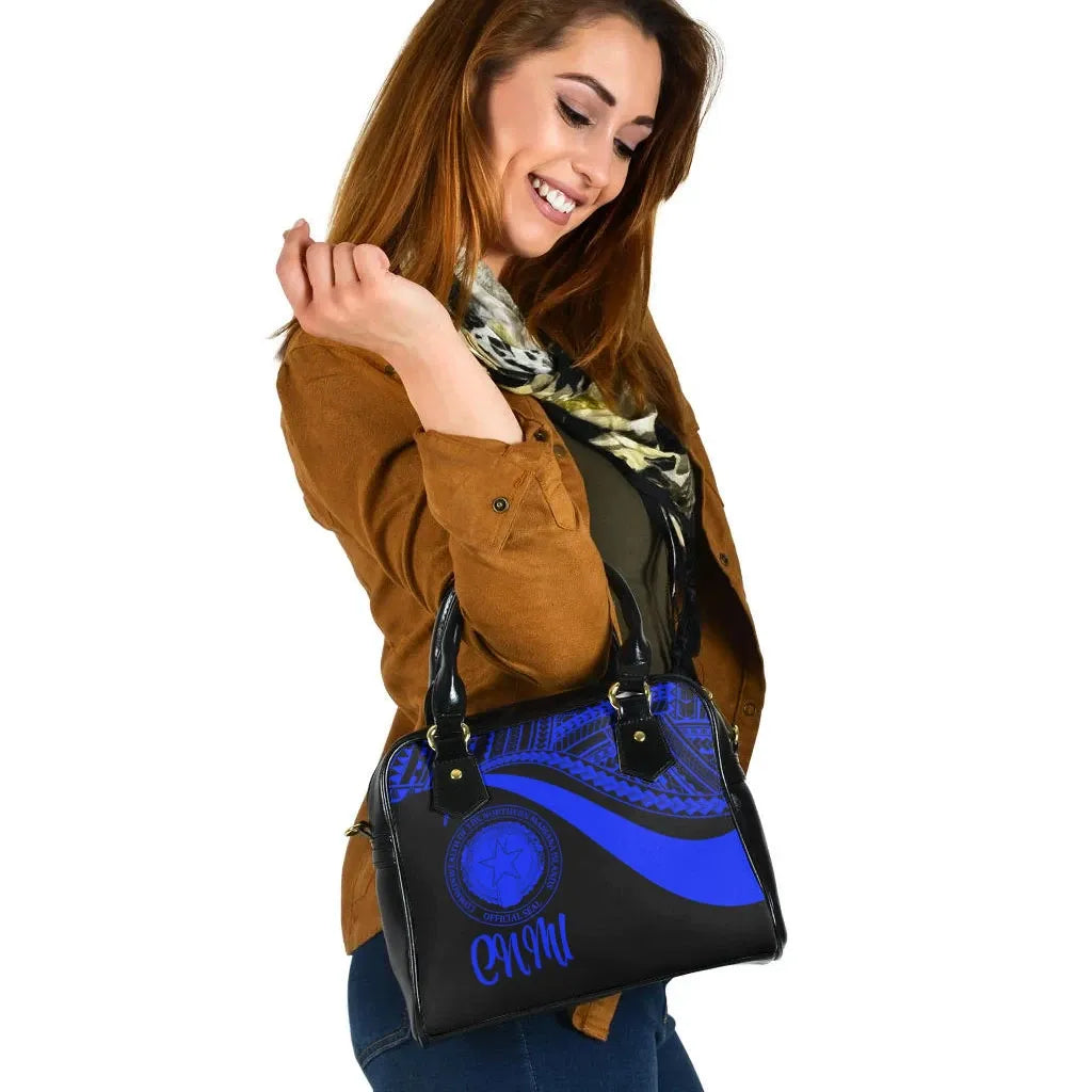 Northern Mariana Islands Shoulder Handbag - Blue Polynesian Tentacle Tribal Pattern