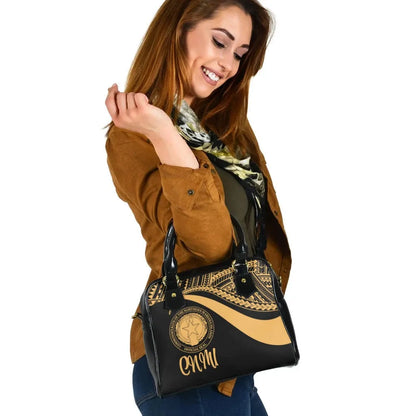 Northern Mariana Islands Shoulder Handbag - Gold Polynesian Tentacle Tribal Pattern