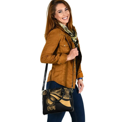Northern Mariana Islands Shoulder Handbag - Gold Polynesian Tentacle Tribal Pattern