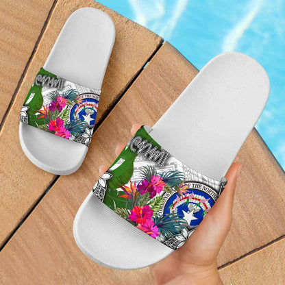 Northern Mariana Islands Slide Sandals - Turtle Plumeria Banana Leaf