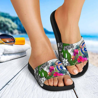 Northern Mariana Islands Slide Sandals - Turtle Plumeria Banana Leaf