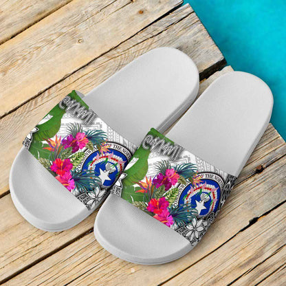 Northern Mariana Islands Slide Sandals - Turtle Plumeria Banana Leaf