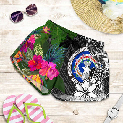 Northern Mariana Islands Women Shorts - Turtle Plumeria Banana Leaf