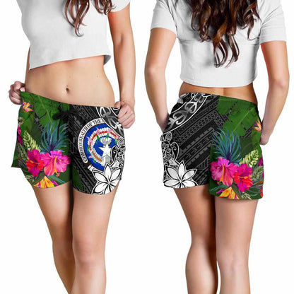 Northern Mariana Islands Women Shorts - Turtle Plumeria Banana Leaf