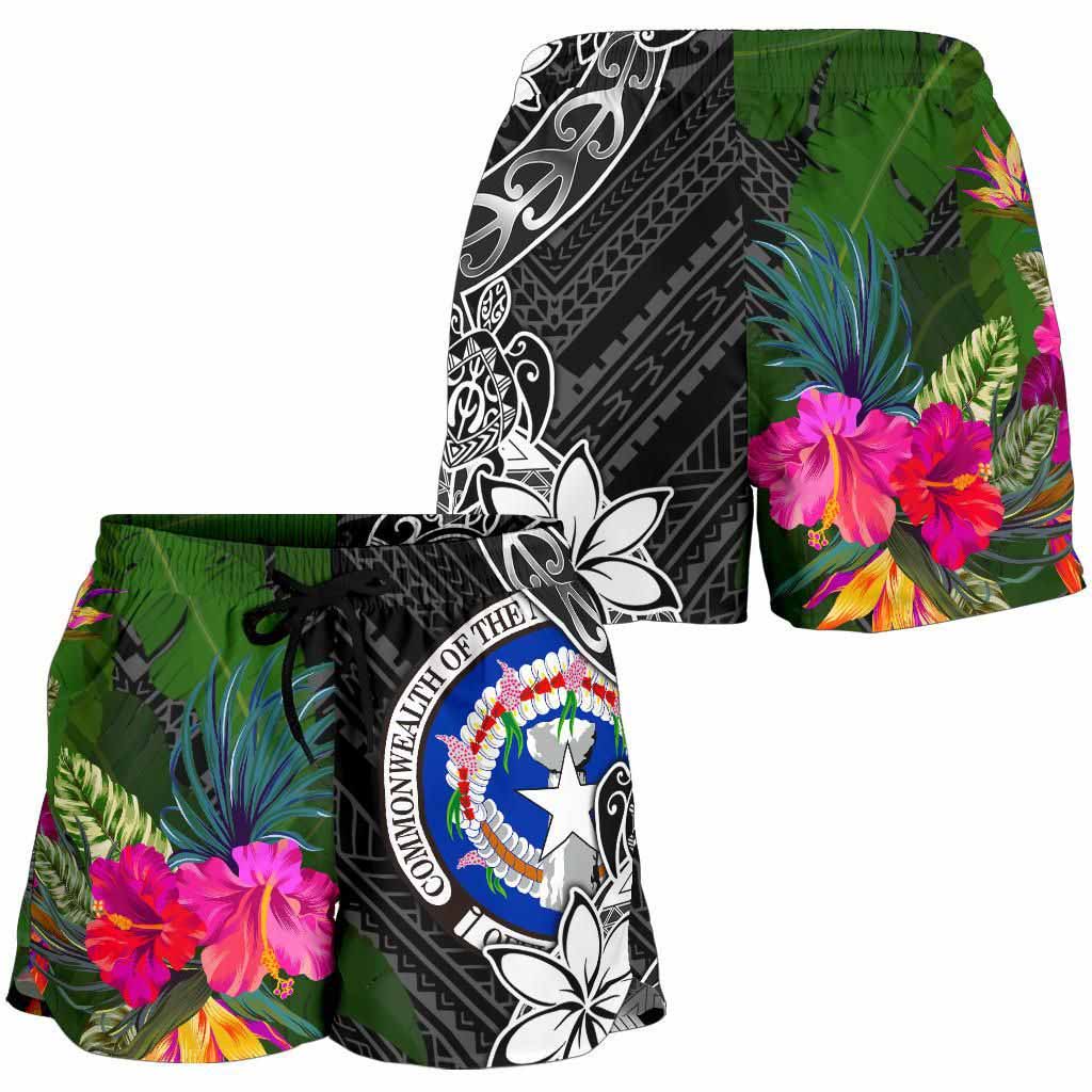 Northern Mariana Islands Women Shorts - Turtle Plumeria Banana Leaf