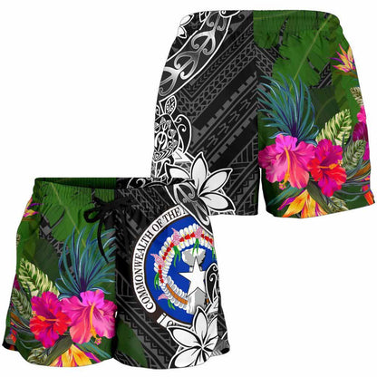 Northern Mariana Islands Women Shorts - Turtle Plumeria Banana Leaf