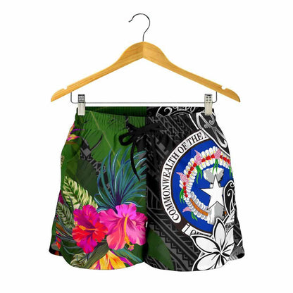 Northern Mariana Islands Women Shorts - Turtle Plumeria Banana Leaf