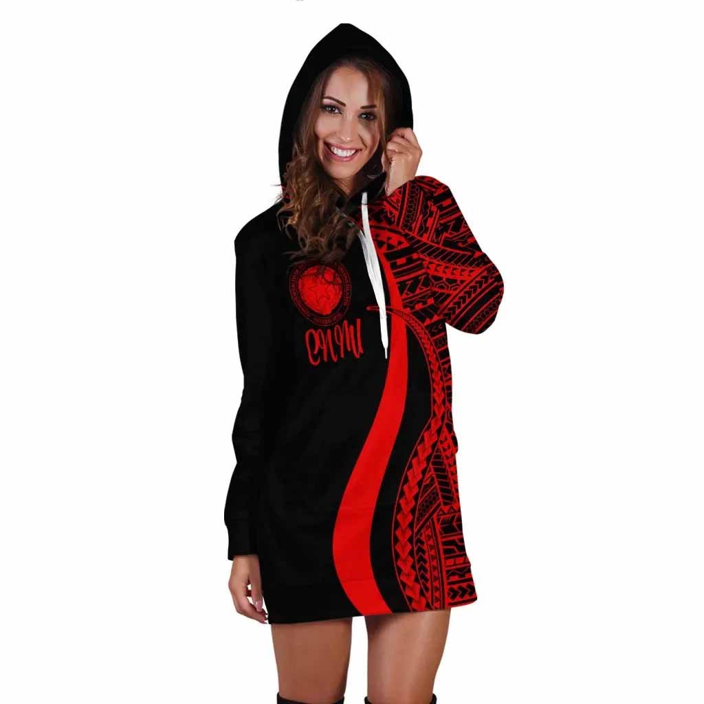 Northern Mariana Islands Female Hoodie Dress - Red Polynesian Tentacle Tribal Pattern