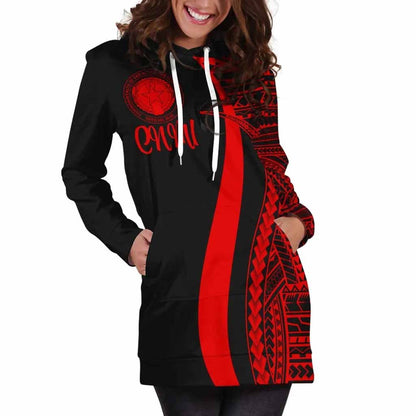 Northern Mariana Islands Female Hoodie Dress - Red Polynesian Tentacle Tribal Pattern