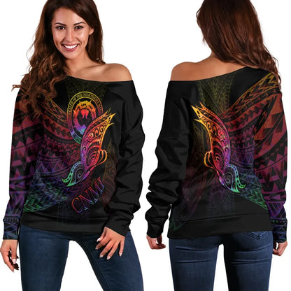 Northern Mariana Islands Women Off Shoulder Sweater - Butterfly Polynesian Style