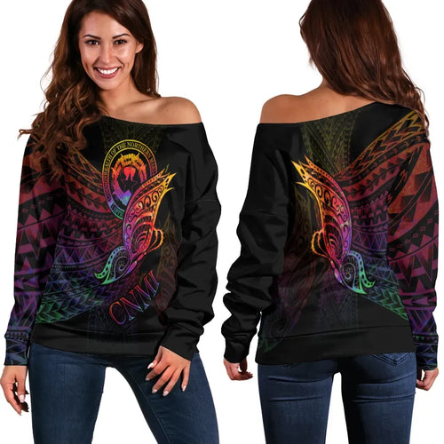 Northern Mariana Islands Women Off Shoulder Sweater - Butterfly Polynesian Style