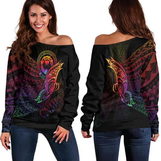 Northern Mariana Islands Women Off Shoulder Sweater - Butterfly Polynesian Style