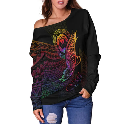Northern Mariana Islands Women Off Shoulder Sweater - Butterfly Polynesian Style