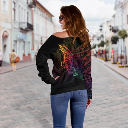Northern Mariana Islands Women Off Shoulder Sweater - Butterfly Polynesian Style