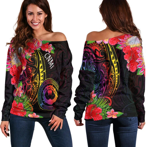 Northern Mariana Islands Women Off Shoulder Sweater - Tropical Hippie Style